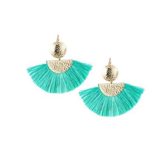 New Panacea Turquoise Hammered Fan Earrings - Picture 1 of 2